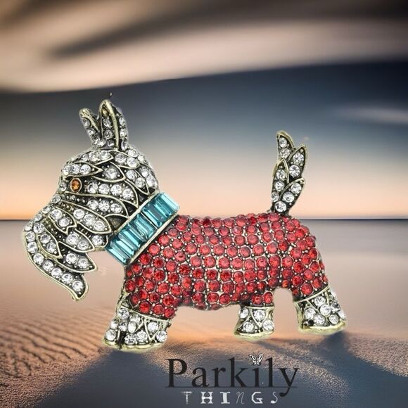 Brooch scotty Scottish Terrier adorned with sparkly crystals - Picture 1 of 3